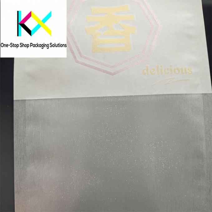 Bolsa de embalaje de papel blanco personalizable con película de dibujo cepillado para panadería 1