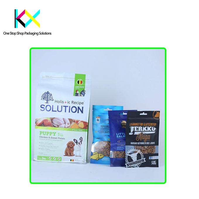 Impresión personalizada de bolsas de fondo plano para bolsas de embalaje de alimentos para mascotas con materiales de calidad alimentaria 0
