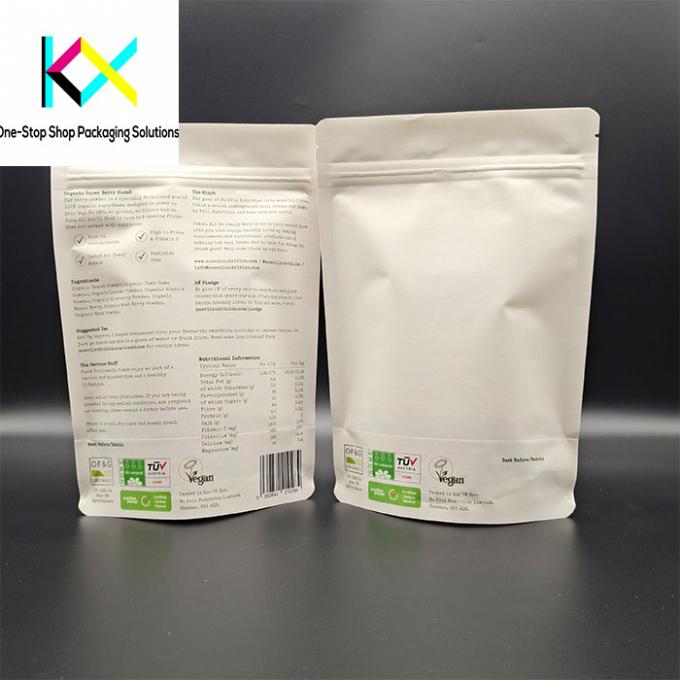 Bolsas de embalaje compostables impresas digitalmente Bolsas de embalaje biodegradables de papel Kraft blanco / material PLA 0